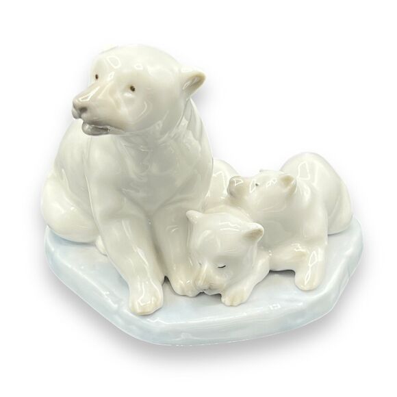 Lladro Mama Polar Bear Family Figurine #5434 Mother and 2 Cubs Vintage Porcelain